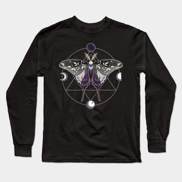 Asexual Luna Moth Celestial Cottagecore LGBT Pride Flag Long Sleeve T-Shirt by Psitta